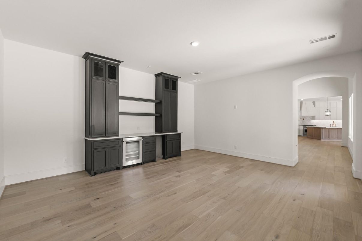 Empty room, Interior, Kitchen, Recessed Lighting, Wood Texture Flooring