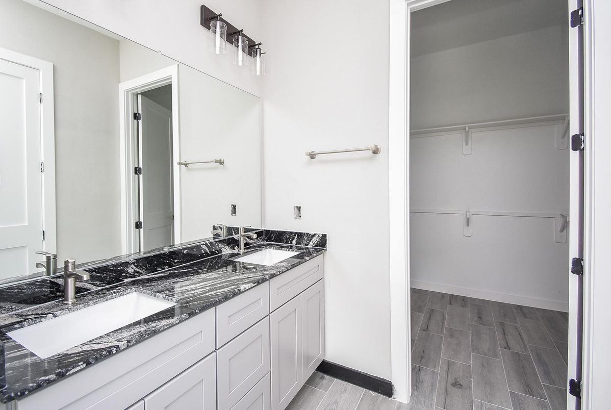 Bathroom, Dual Sink Vanities, Interior, Wood Texture Flooring
