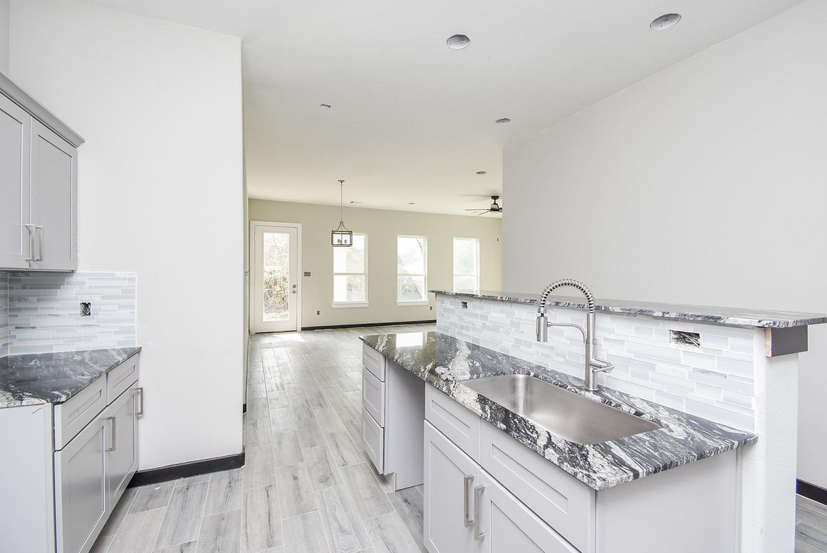 Interior, Kitchen, Pendant Lights, Recessed Lighting, Wood Texture Flooring
