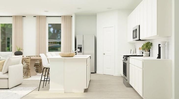 Interior, Kitchen, Recessed Lighting, Wood Texture Flooring