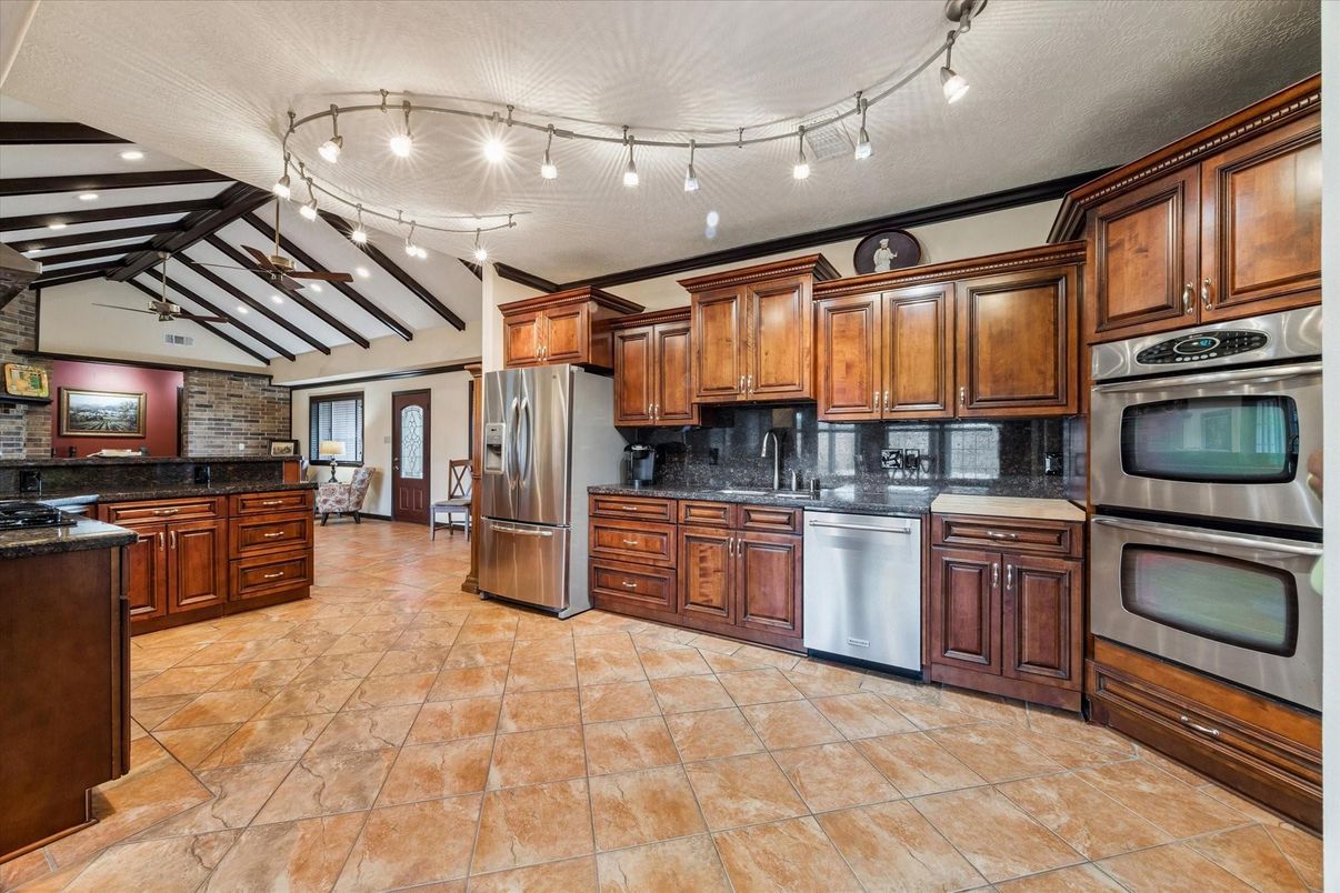 Interior, Kitchen, Stainless Steel Appliances, Stone Walls