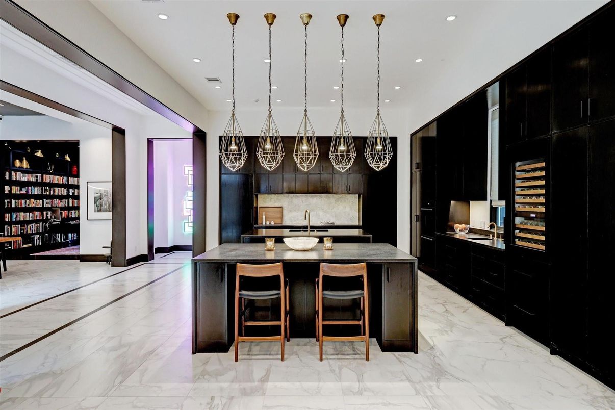 Interior, Kitchen, Marble, Pendant Lights, Recessed Lighting