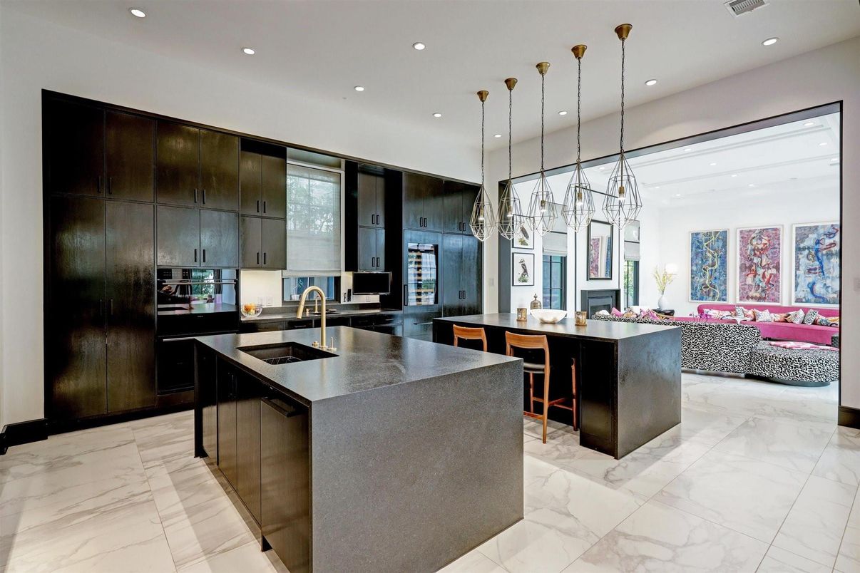 Interior, Kitchen, Living room, Marble, Pendant Lights, Recessed Lighting