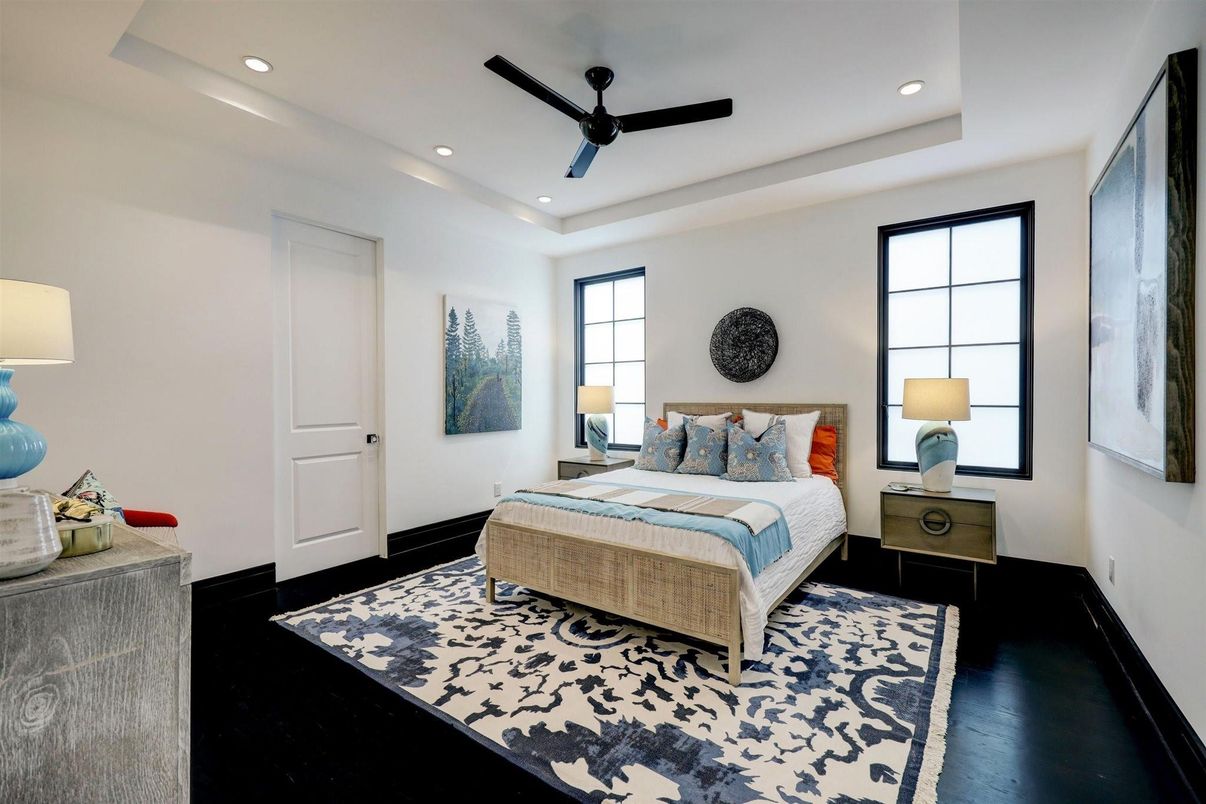 Bedroom, Interior, Recessed Lighting, Wood Texture Flooring