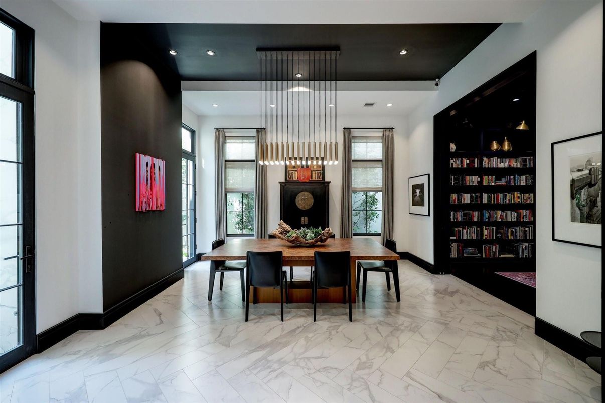 Dining room, Interior, Marble, Pendant Lights, Recessed Lighting