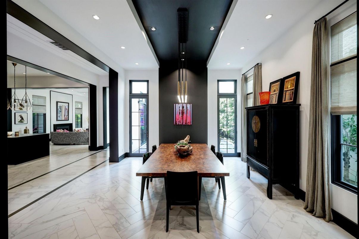 Dining room, Interior, Marble, Pendant Lights, Recessed Lighting