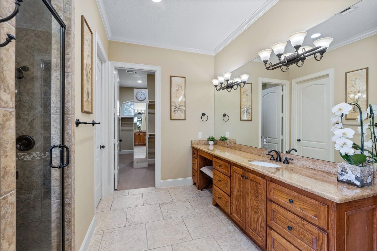 Bathroom, Dual Sink Vanities, Glass Shower, Interior, Recessed Lighting