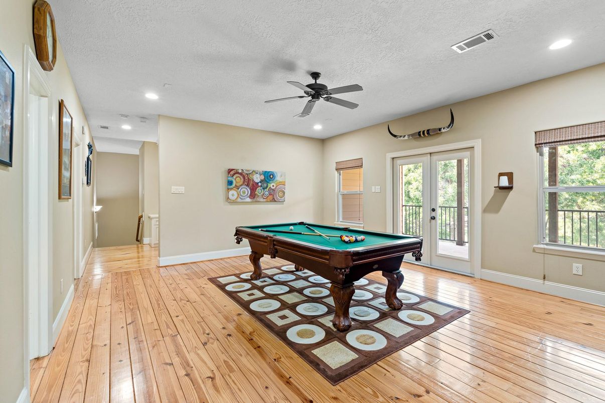 Billiard Table, Game Room, Interior, Recessed Lighting, Wood Texture Flooring