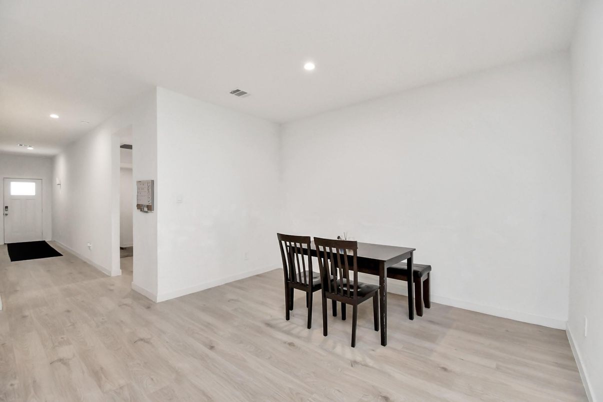Dining room, Interior, Recessed Lighting, Wood Texture Flooring