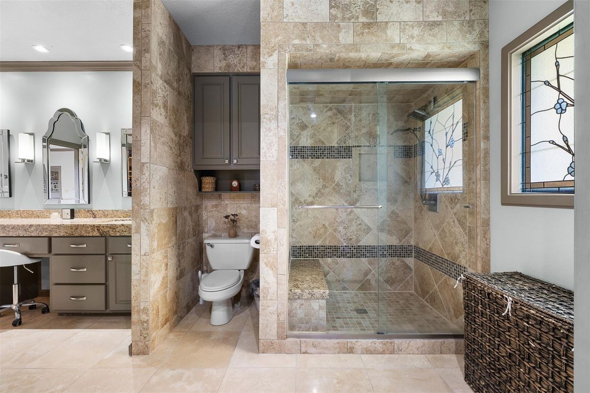 Bathroom, Glass Shower, Interior, Recessed Lighting