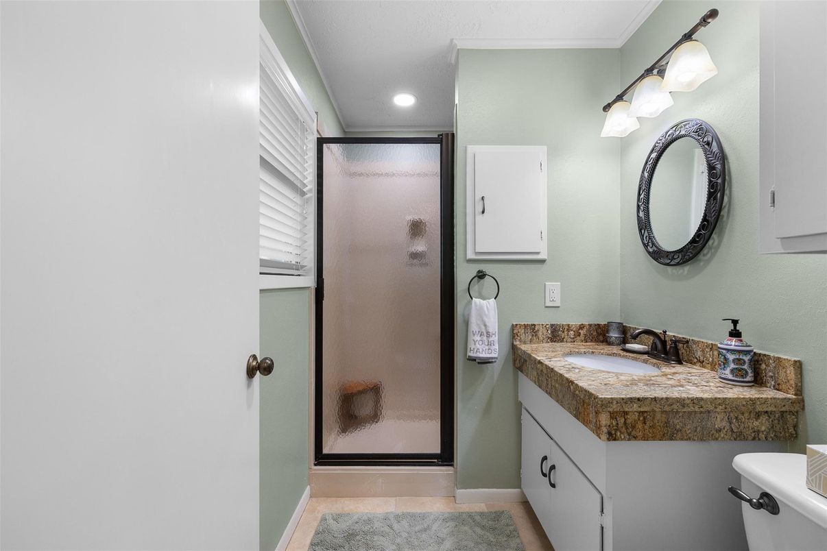 Bathroom, Glass Shower, Interior, Recessed Lighting