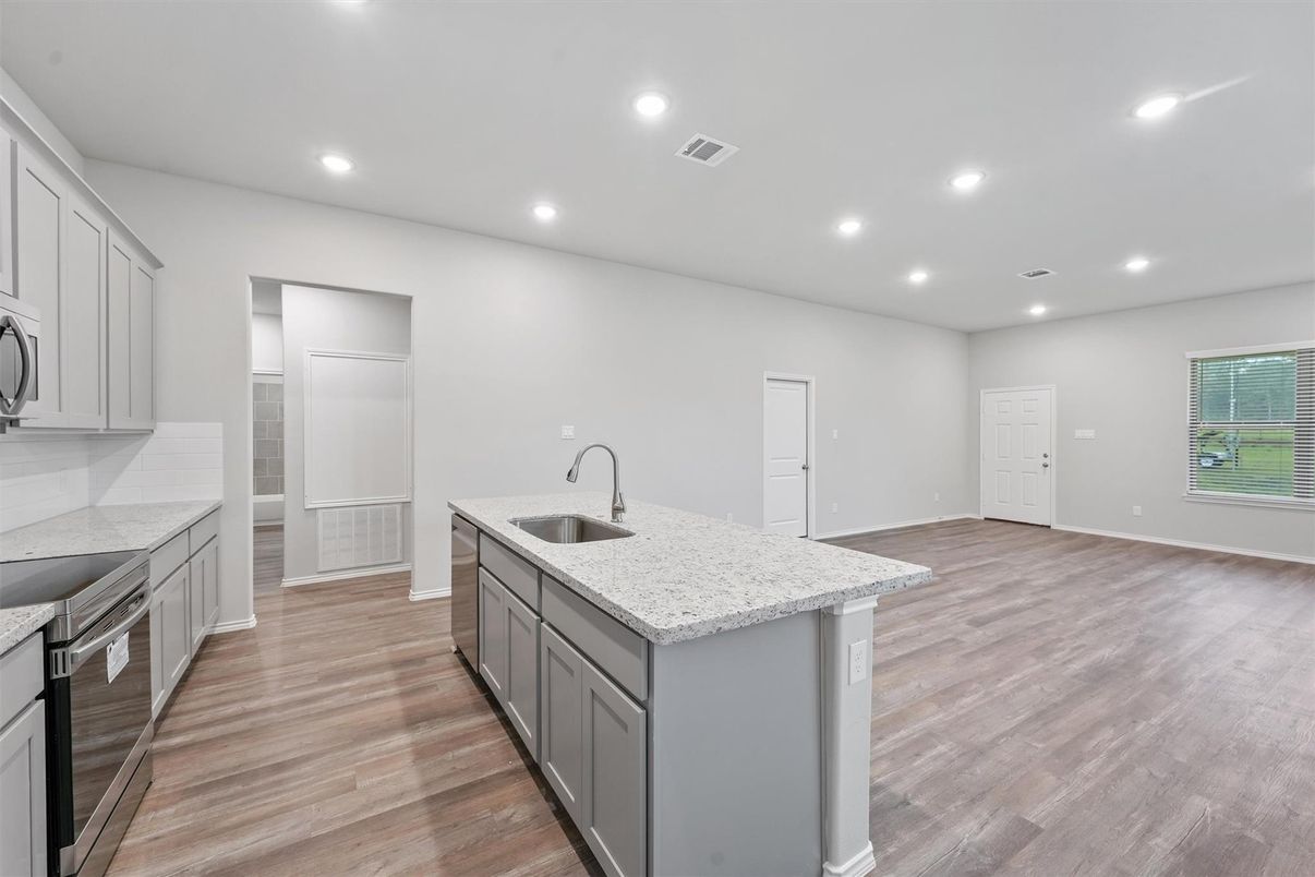 Interior, Kitchen, Recessed Lighting, Wood Texture Flooring