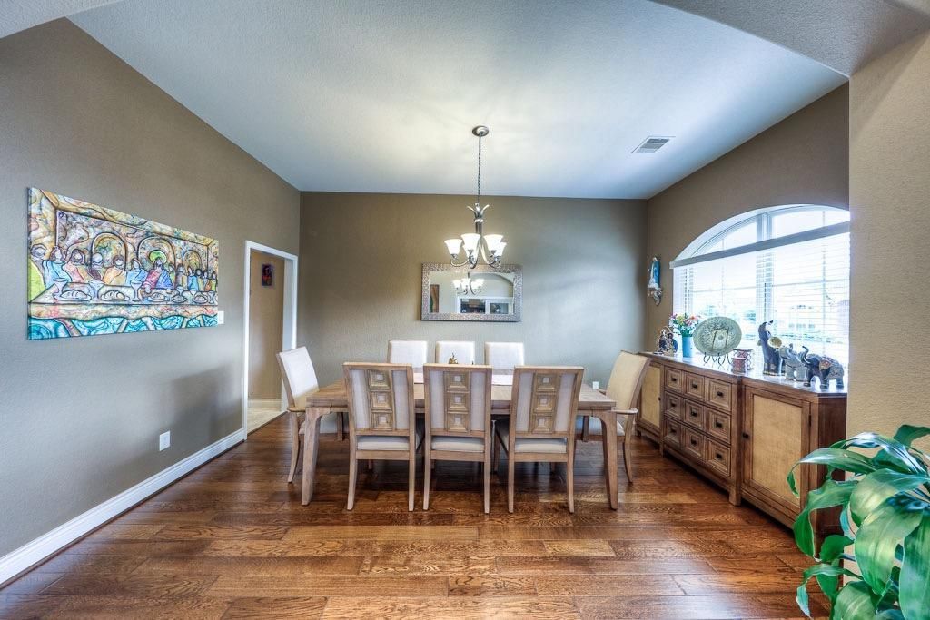 Chandelier, Dining room, Interior, Wood Texture Flooring