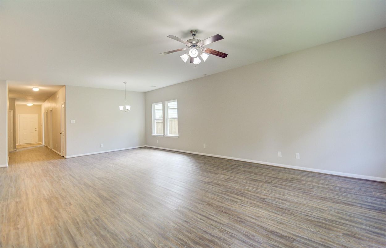 Empty room, Interior, Pendant Lights, Recessed Lighting, Wood Texture Flooring
