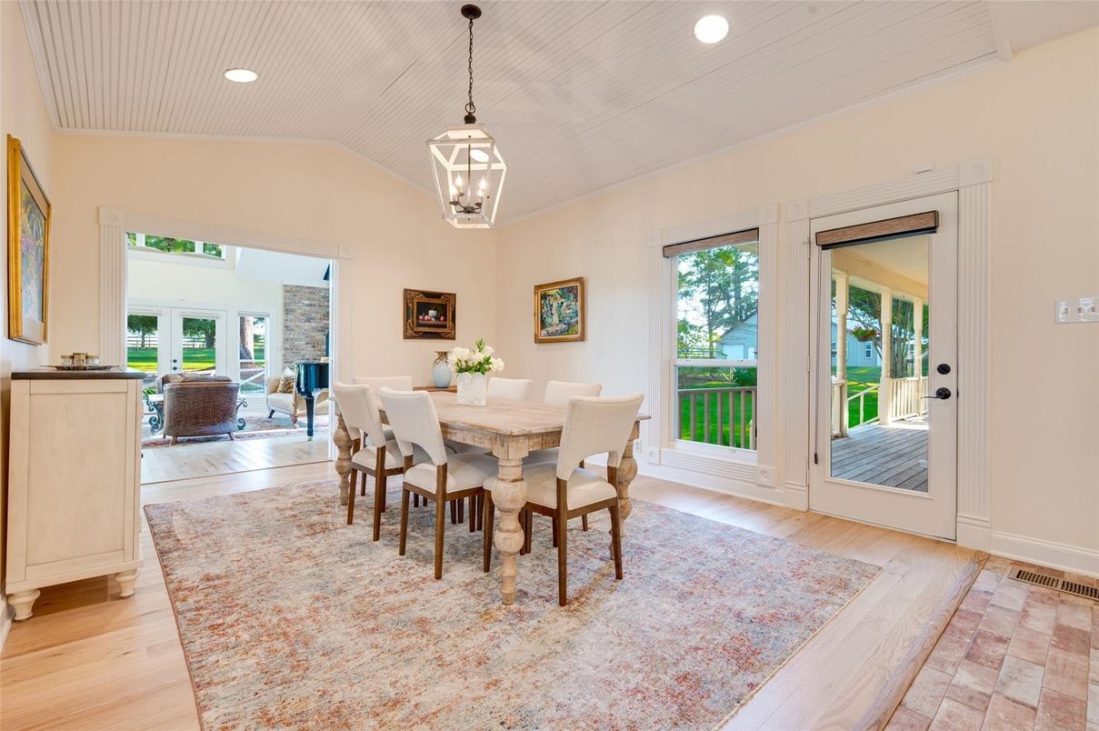Dining room, Interior, Pendant Lights, Recessed Lighting, Wood Texture Flooring