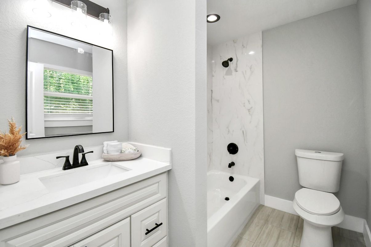 Bathroom, Interior, Marble Walls, Recessed Lighting, Wood Texture Flooring
