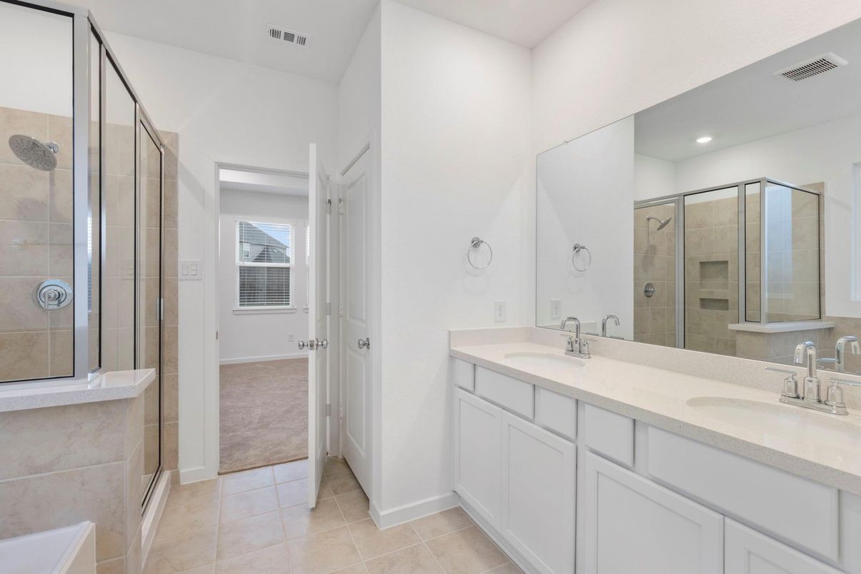 Bathroom, Dual Sink Vanities, Glass Shower, Interior, Recessed Lighting