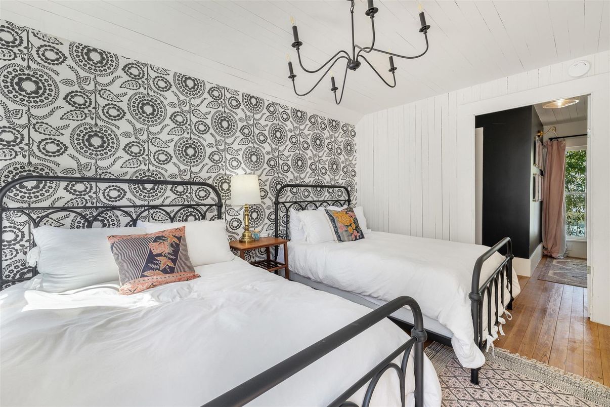 Bedroom, Chandelier, Interior, Wood Texture Flooring