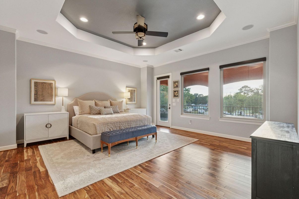 Bedroom, Interior, Recessed Lighting, Wood Texture Flooring