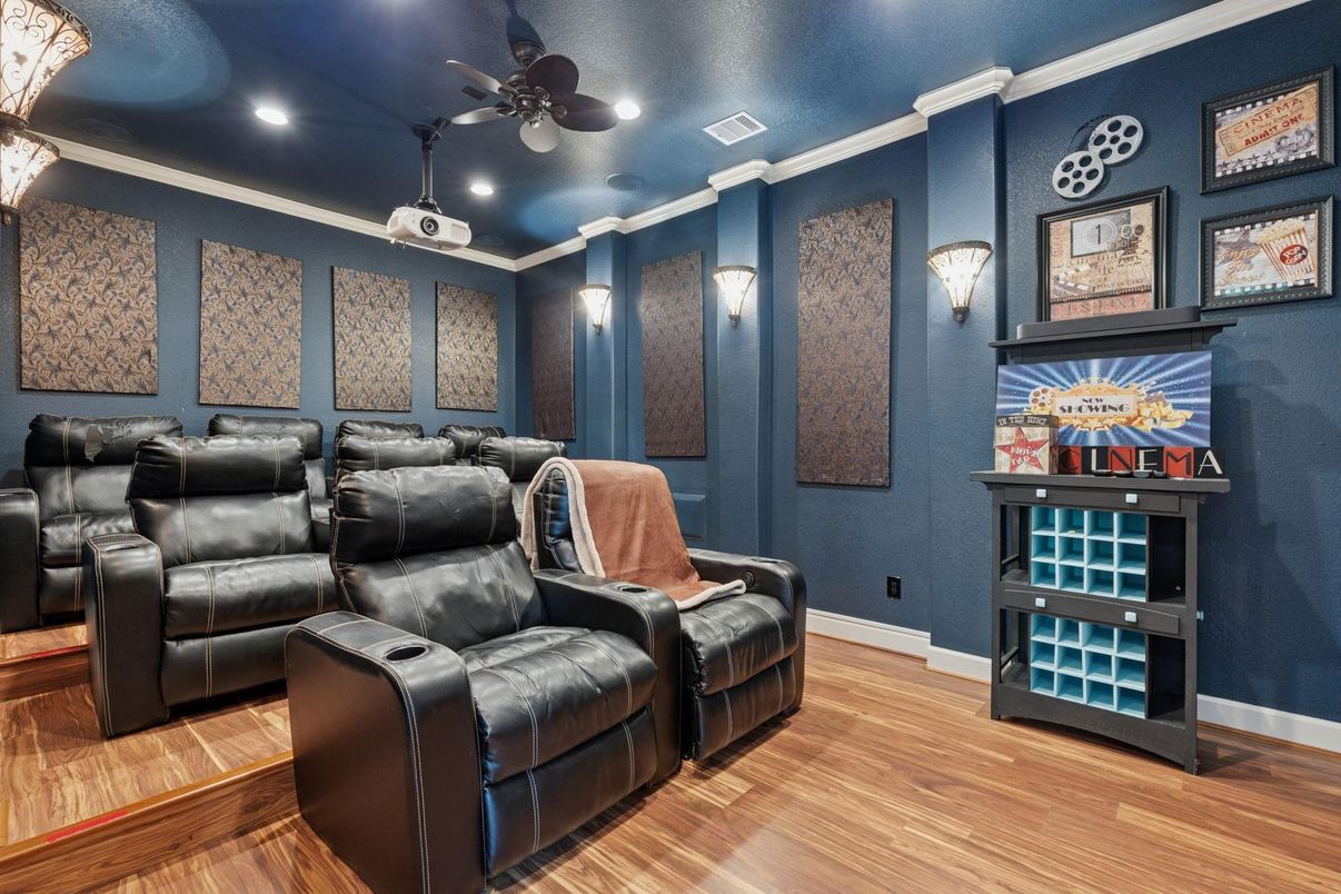Home Theatre Room, Interior, Recessed Lighting, Theatre Room, Wood Texture Flooring