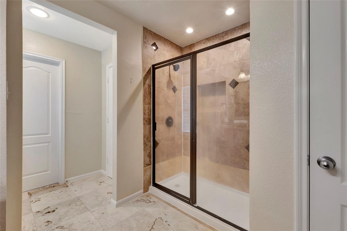 Bathroom, Glass Shower, Interior, Recessed Lighting