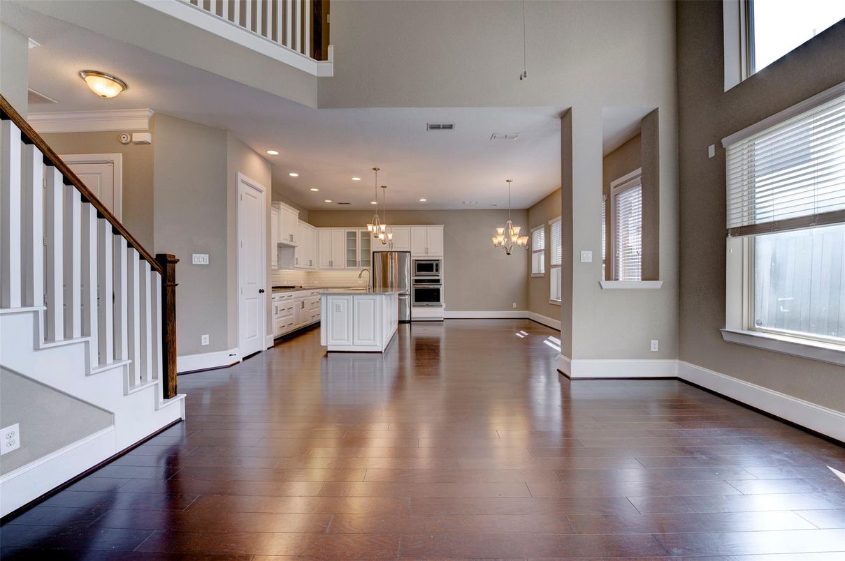 Chandelier, Interior, Kitchen, Pendant Lights, Recessed Lighting, Wood Texture Flooring