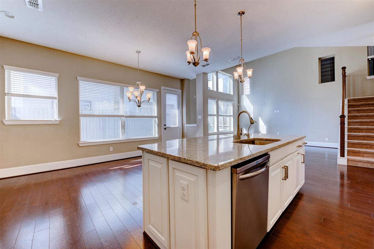 Chandelier, Interior, Kitchen, Pendant Lights, Wood Texture Flooring