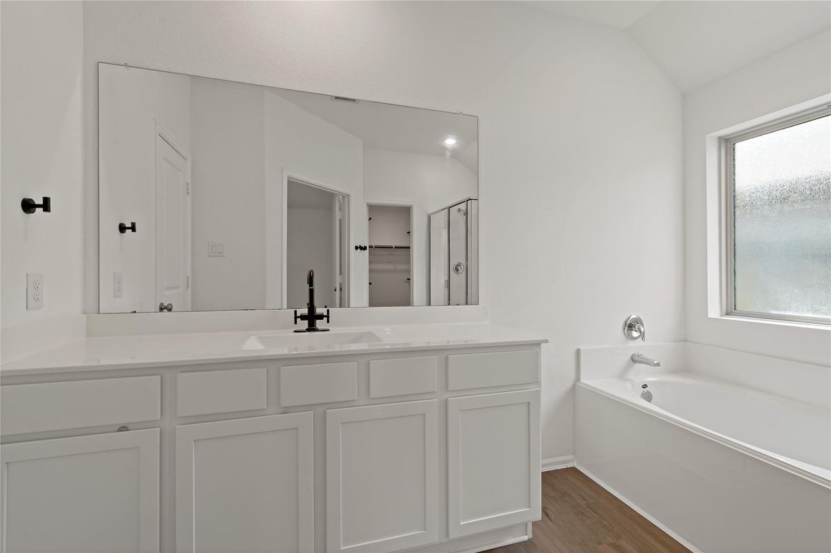 Bathroom, Dual Sink Vanities, Interior, Wood Texture Flooring