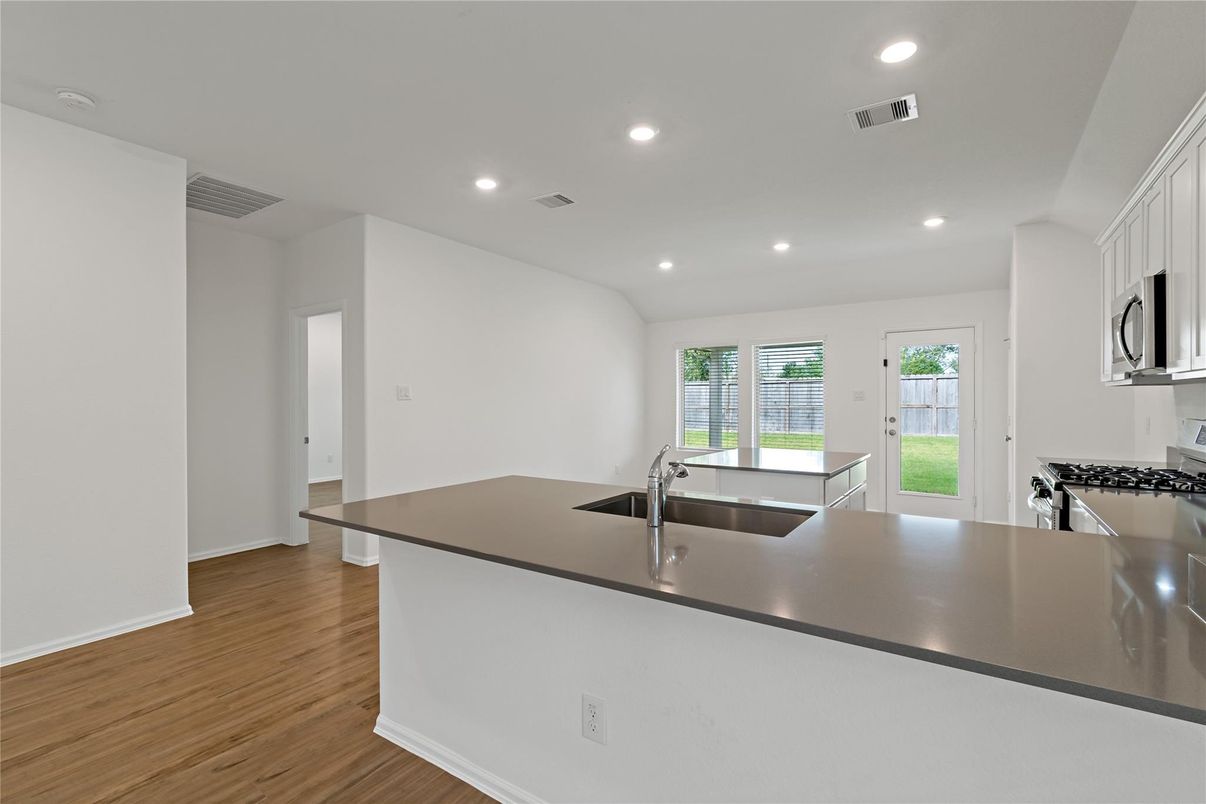 Interior, Kitchen, Recessed Lighting, Wood Texture Flooring