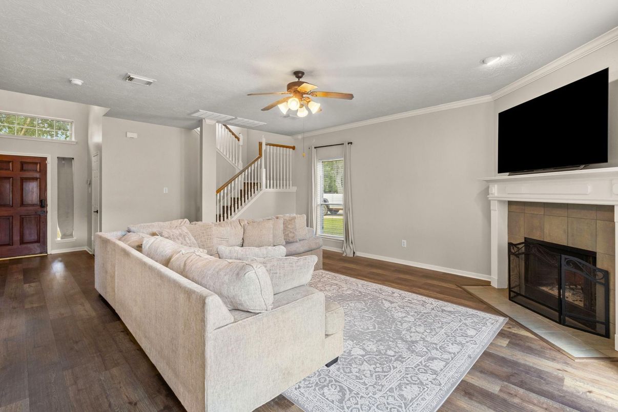 Fireplace, Interior, Living room, Wood Texture Flooring