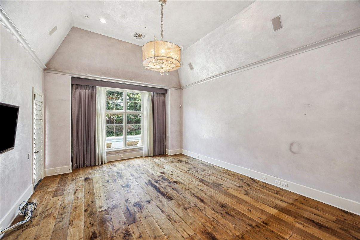 Empty room, Interior, Pendant Lights, Recessed Lighting, Wood Texture Flooring