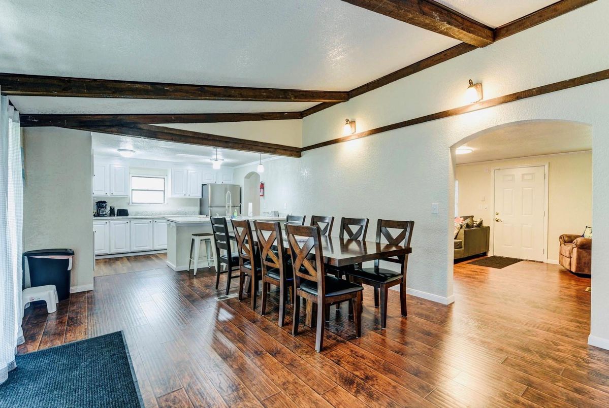 Dining room, Interior, Kitchen, Wooden Beams, Wood Texture Flooring