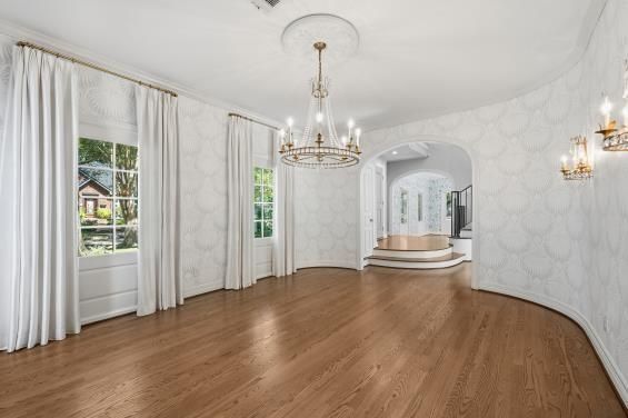Chandelier, Empty room, Interior, Wood Texture Flooring
