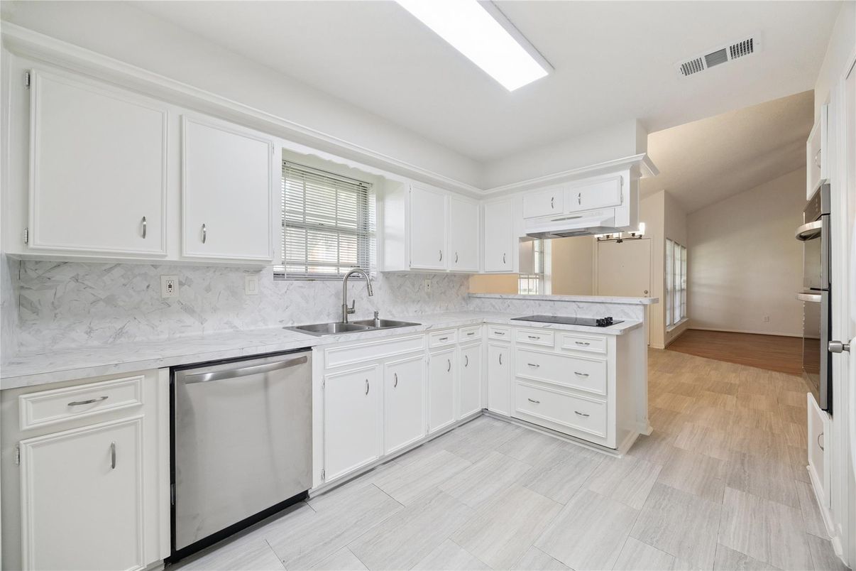 Interior, Kitchen, Marble Walls, Wood Texture Flooring