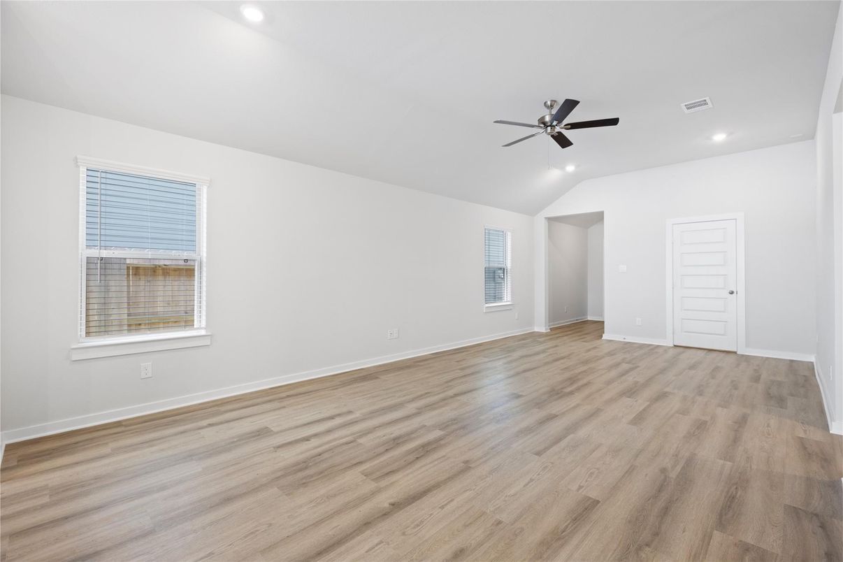 Empty room, Interior, Recessed Lighting, Wood Texture Flooring