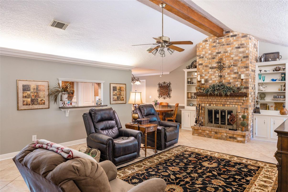 Fireplace, Interior, Living room, Stone Walls, Wooden Beams