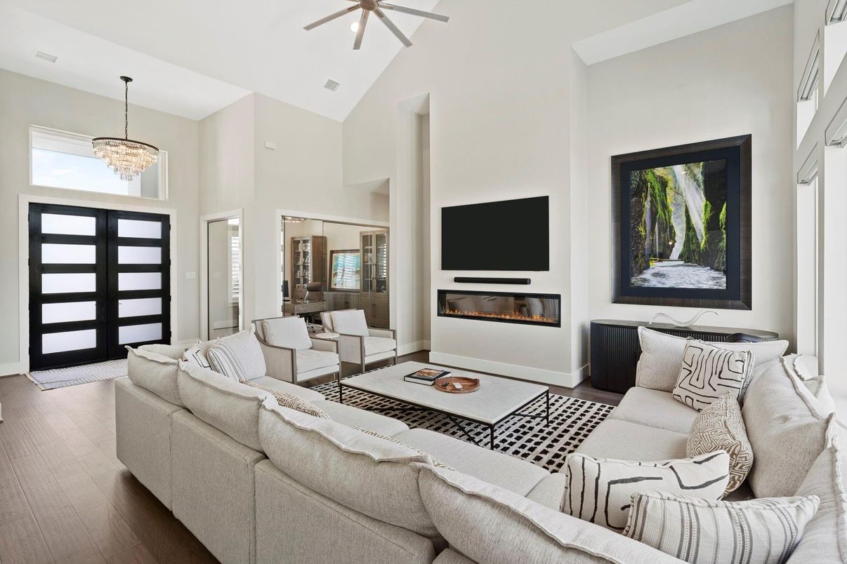 Chandelier, Fireplace, Interior, Living room, Pendant Lights, Wood Texture Flooring