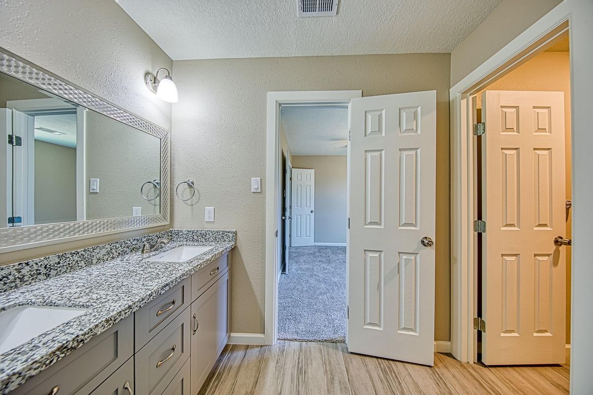 Bathroom, Dual Sink Vanities, Interior, Wood Texture Flooring