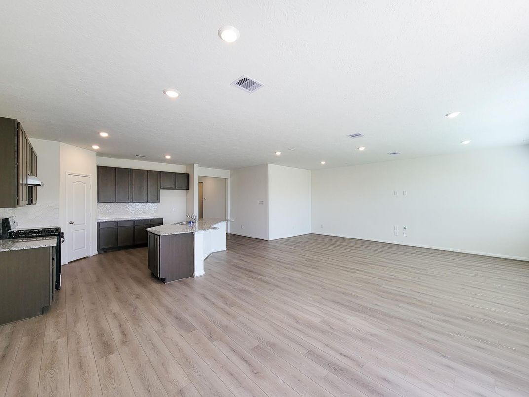 Empty room, Interior, Kitchen, Recessed Lighting, Wood Texture Flooring