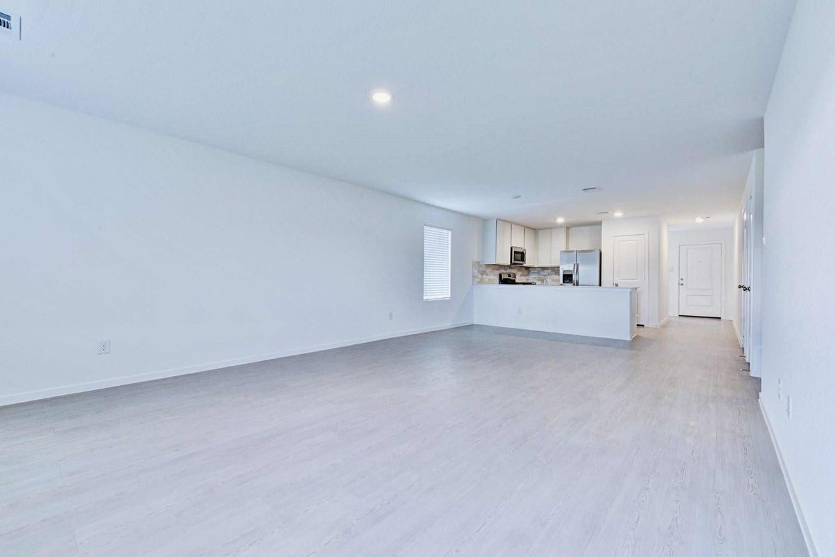 Empty room, Interior, Kitchen, Recessed Lighting, Wood Texture Flooring