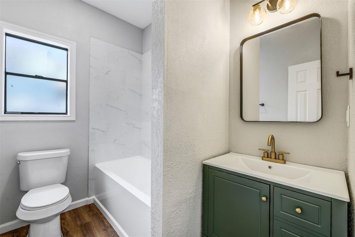 Bathroom, Interior, Marble Walls, Wood Texture Flooring