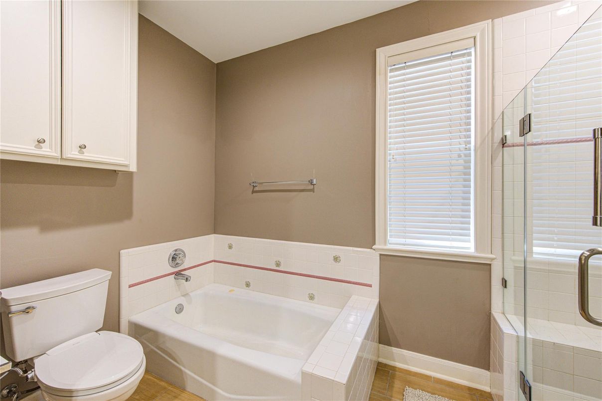 Bathroom, Glass Shower, Interior, Wood Texture Flooring