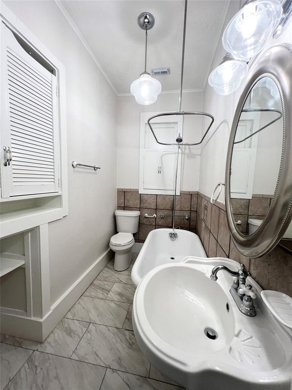 Bathroom, Dual Sink Vanities, Interior, Marble, Pendant Lights