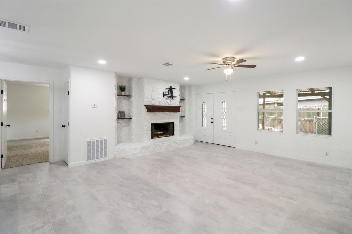 Empty room, Fireplace, Interior, Recessed Lighting