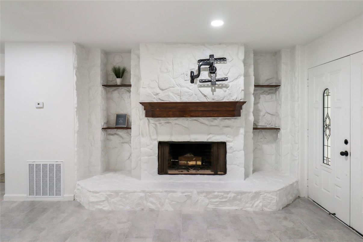 Bathroom, Fireplace, Interior, Marble Walls, Recessed Lighting