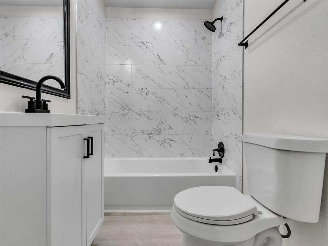 Bathroom, Interior, Marble Walls, Wood Texture Flooring