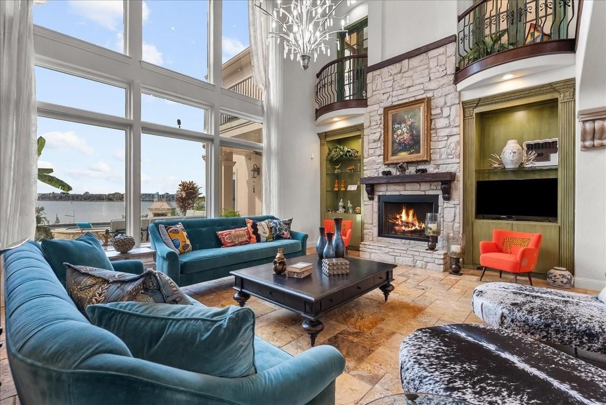 Fireplace, Interior, Living room, Stone Walls, Sun Room, Water