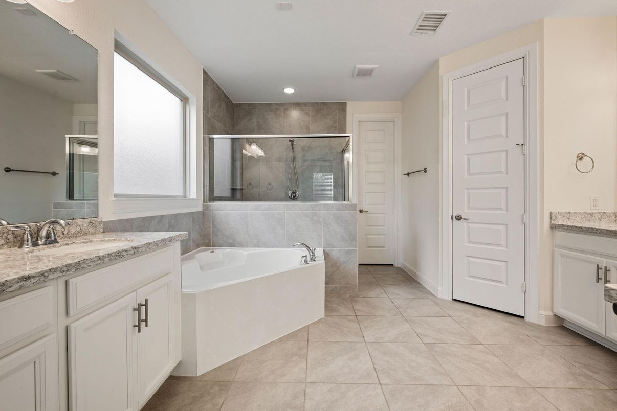 Bathroom, Dual Sink Vanities, Glass Shower, Interior, Recessed Lighting