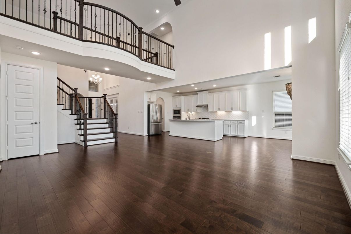 Chandelier, Interior, Kitchen, Recessed Lighting, Wood Texture Flooring