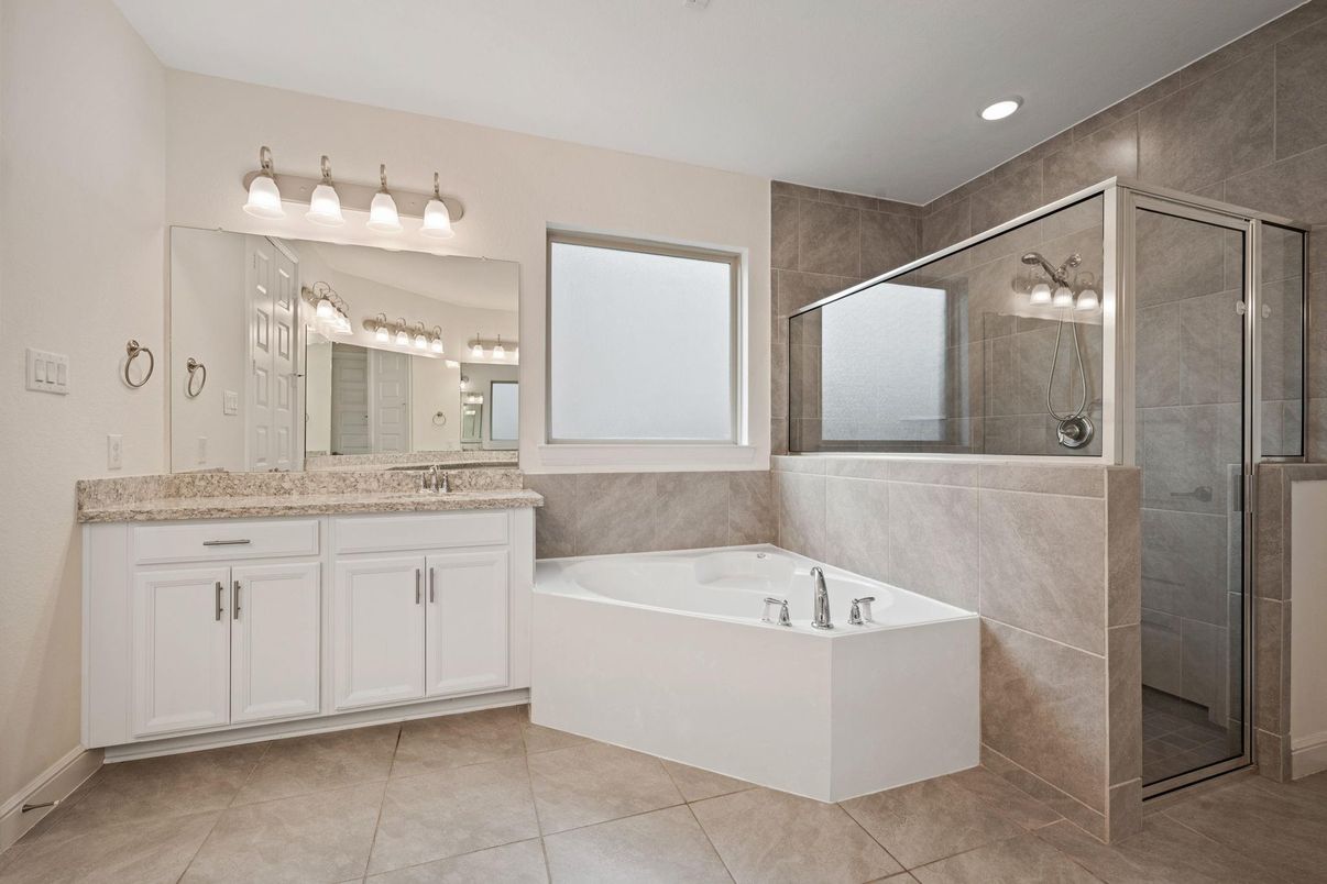 Bathroom, Dual Sink Vanities, Glass Shower, Interior, Recessed Lighting